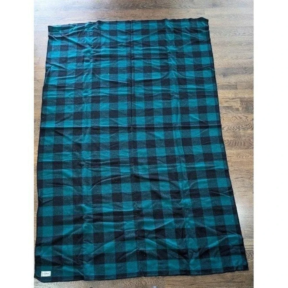 Vintage LL Bean Buffalo Plaid Wool Camp Blanket 95x61 Whipstitch USA Cabin Lodge